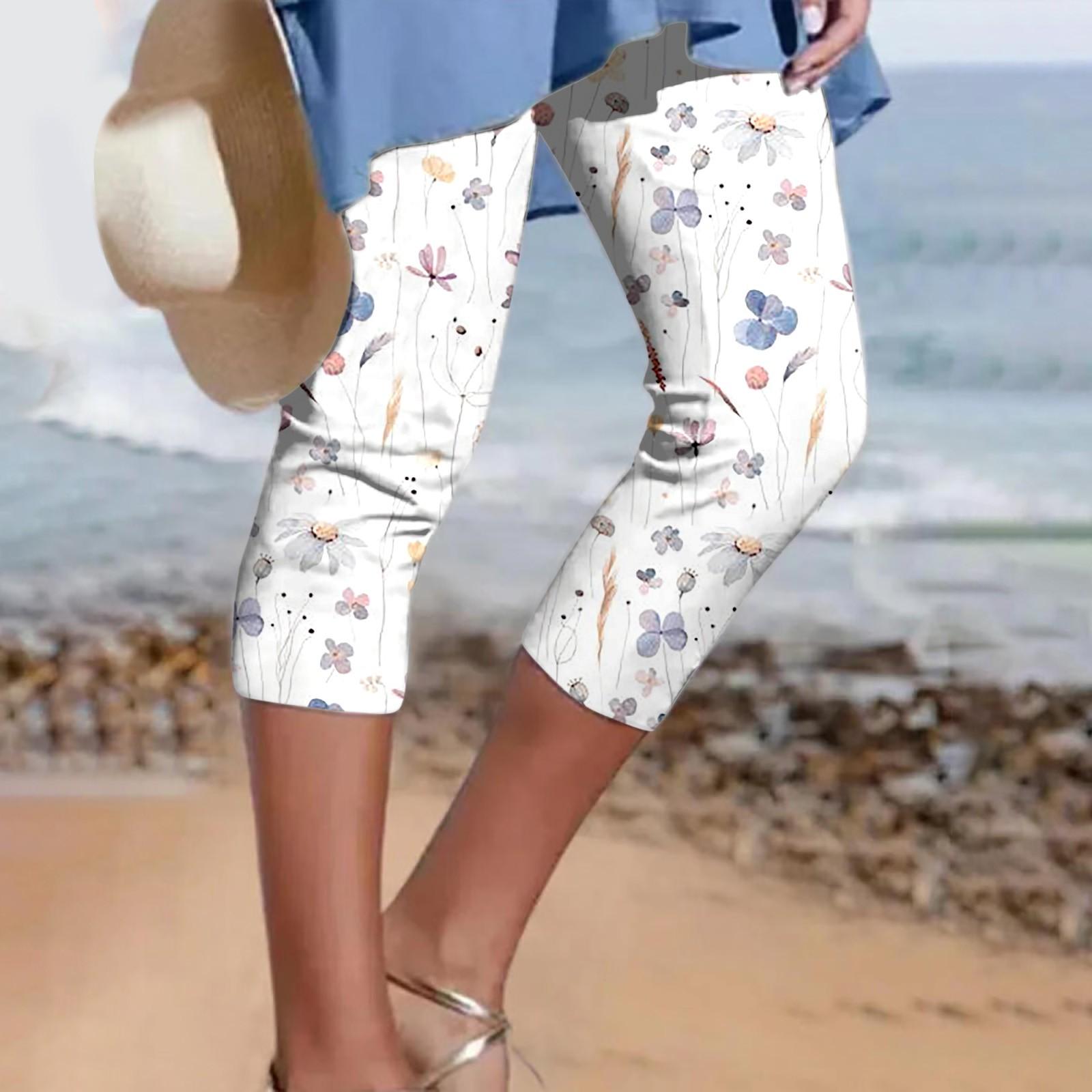 

Жіночі модні літні пляжні штани-капрі з принтом XXL синій