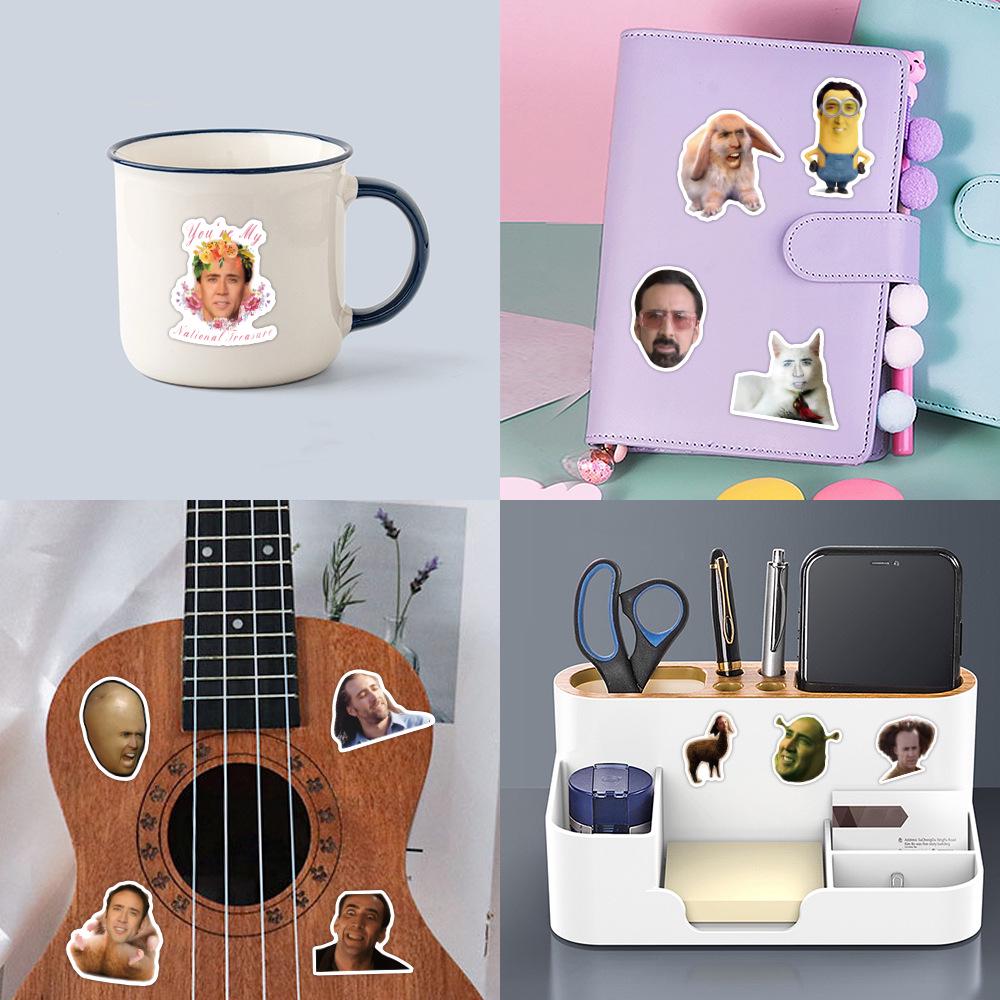 Nicolas Cage Graffiti Stickers: 50 Waterproof Personality Stickers for Notebooks & Luggage Decoration
