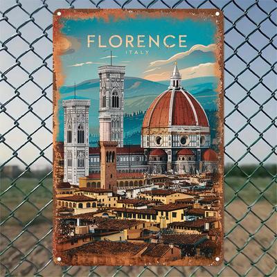 Vintage Florence Italy Metal Tin Sign, Aluminum Wall Art for Home, Bedroom, Restaurant, Bar, Cafe, School, Library, Door, Gar