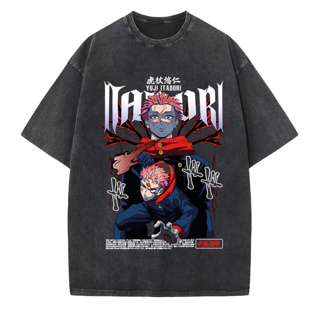 Anime Jujutsu Kaisen Bedrucktes T-Shirt für Herren und Damen Gewaschenes T-Shirt Hohe Qualität Vintage Baumwoll-T-Shirt Harajuku YK Tops