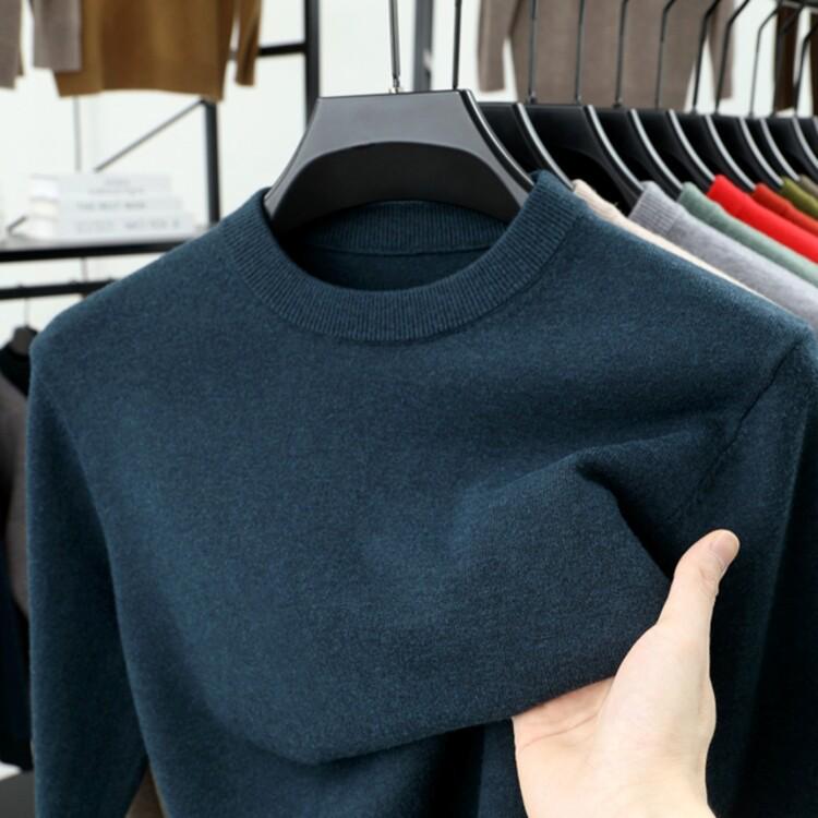 Men's Thick Knit Sweater - Round Neck, Solid Color, 500g, Autumn/Winter