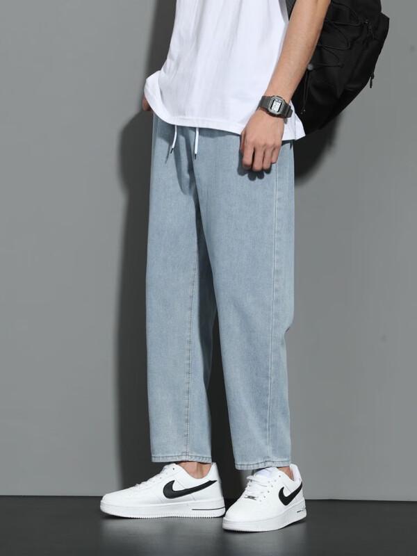 Dingfengbaoluo Men's Loose Straight Cropped Casual Pants