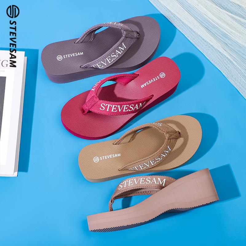 Women's 6cm Thick Sole Wedge Flip Flops - Summer Non-Slip High Heel Toe Post Sandals with Comfortable Woven Strap.