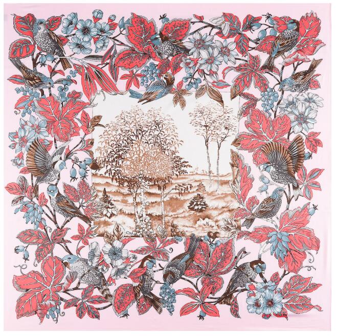 130cm*130cm High Quality Large Square Scarves Shawls Luxury Brand Bohemian Flowers and Birds Twill Silk Scarf For Women Headband