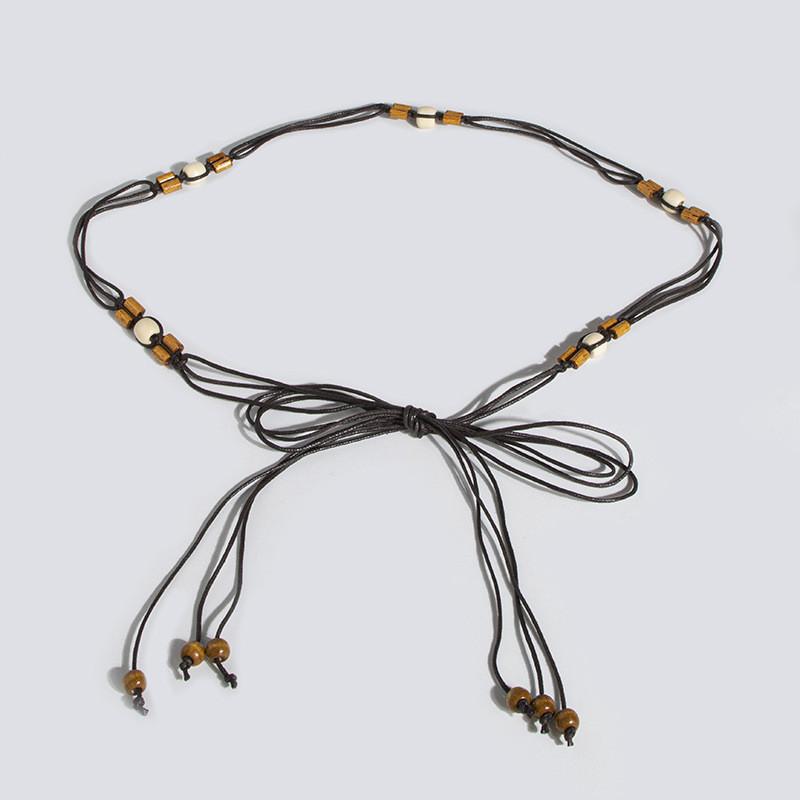 Bohemian Waist Rope Belt With Wooden Beads For Casual Summer Festival Wear