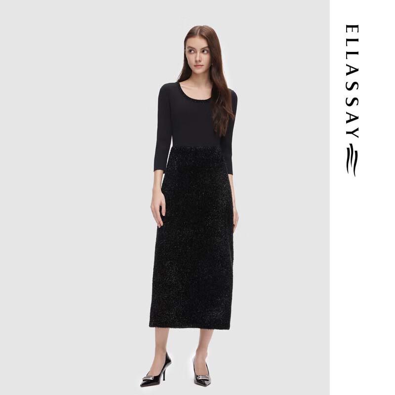 

ELLASSAY Elegant Patchwork Knit Seven-Sleeve Dress XS