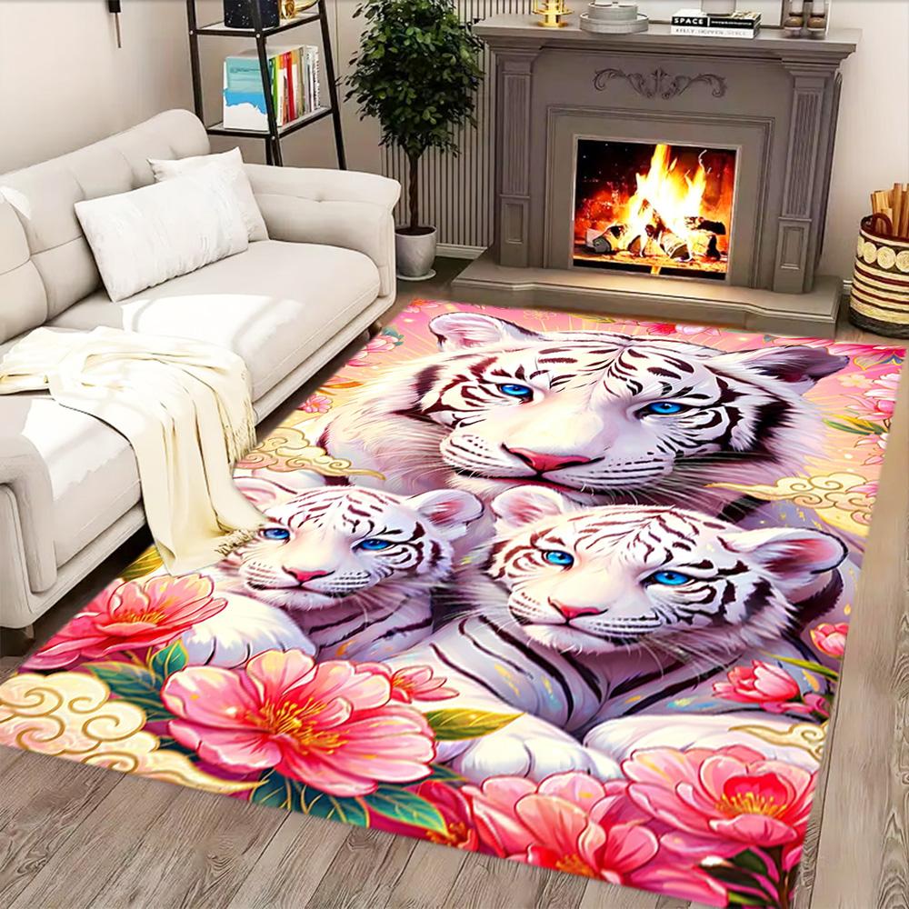 White Tiger Family for Living Room Rug, BedRoom Rug, Study Room Rug, Hallway Decoration, Perfect for Home Decoration or Holiday Gifts