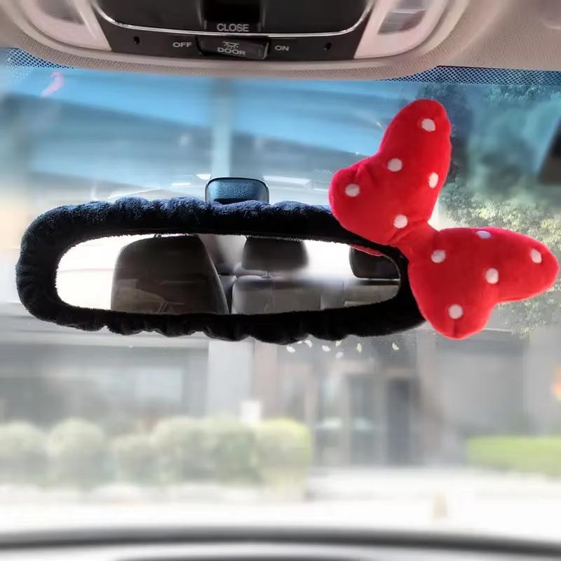 1 PC Car Rearview Mirror Decorative Cover Cute Bow Car Interior Rearview Mirror Protective Cover Electric Car Ornaments