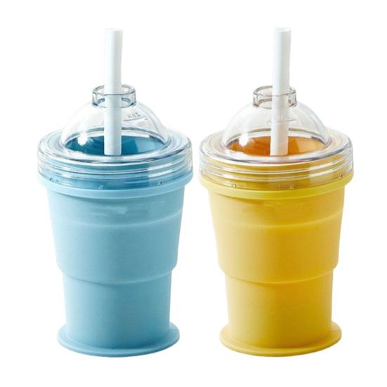 Ice Ball Maker Cup 2-in-1 Collapsible Silicone Ice Hockey Cup with Straw And Lid Foldable Easy Demolding Sphere Ice Cubes for Whiskey Cocktails