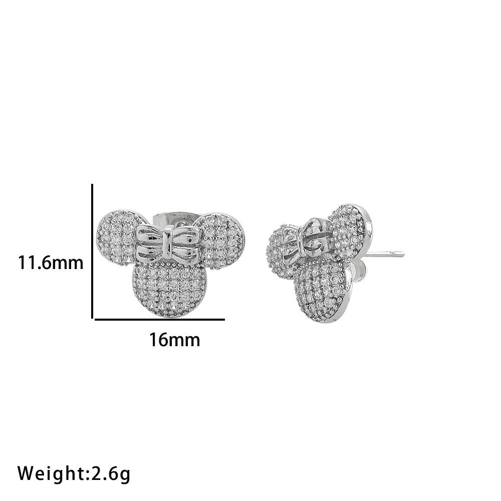 Cartoon Bow Mouse Studded With Zircon Necklace Earring Ring Set for Women Girl Stainless Steel Chain Sweet Gift for Friends Kids