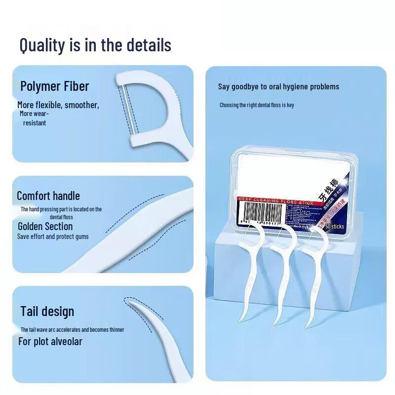 Ultra-Fine Bamboo Dental Floss Picks (50 Pcs)
