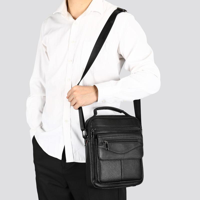 

Мужская сумка из натуральной кожи Простая и повседневная Вместительная сумка на одно плечо Сумка через плечо чёрный