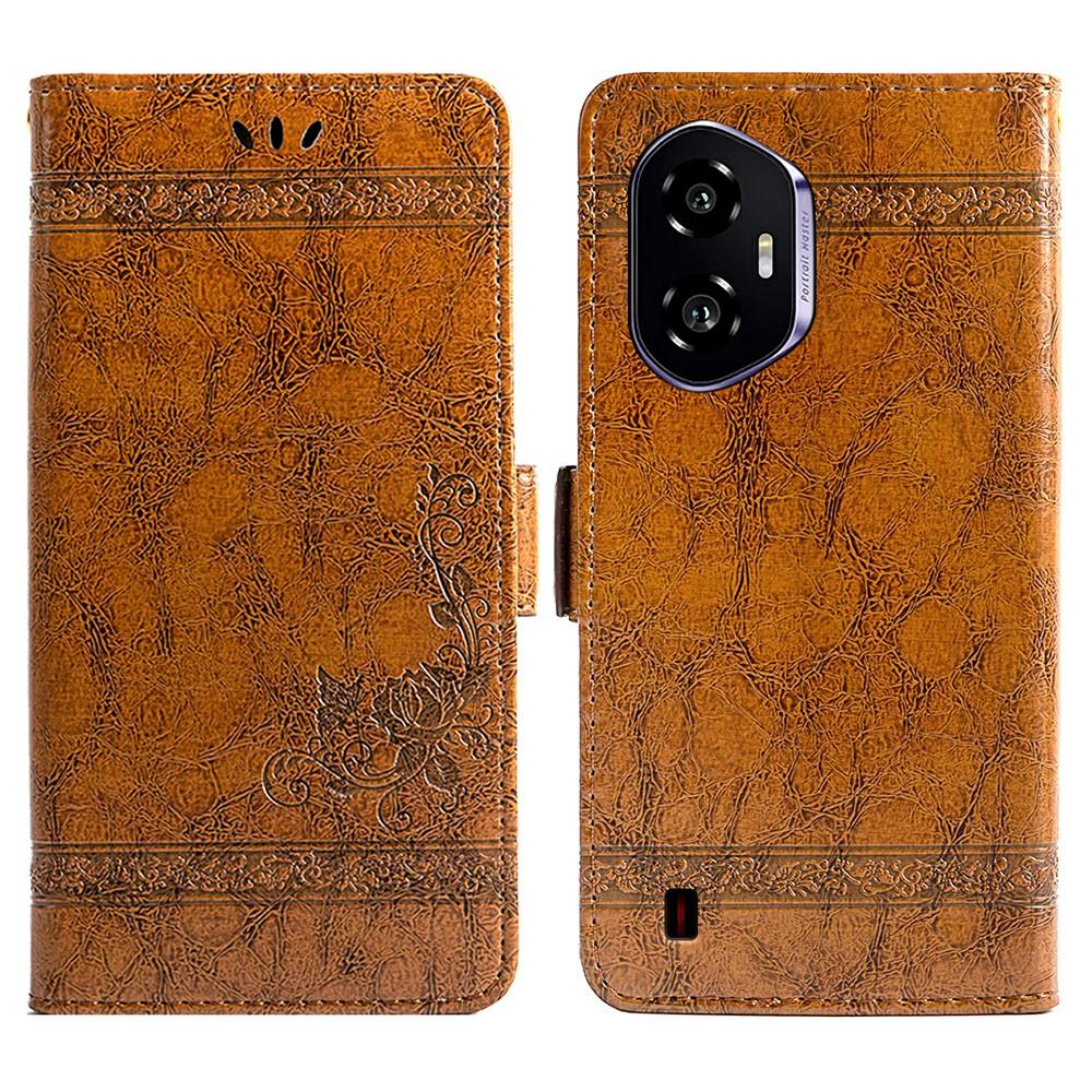 Для Honor 300 Кожаный чехол с цветочным тиснением Чехол-кошелек для телефона с боковой застежкой Brown