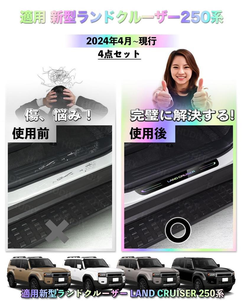 HUDIY Land Cruiser Serii 250 Ochraniacze Progów Wersja Power Up Gruby Materiał Nakładka Ochronna Części Wewnętrzne Najnowszy Design Zestaw Przedni i Tylny Ochraniacz Progów