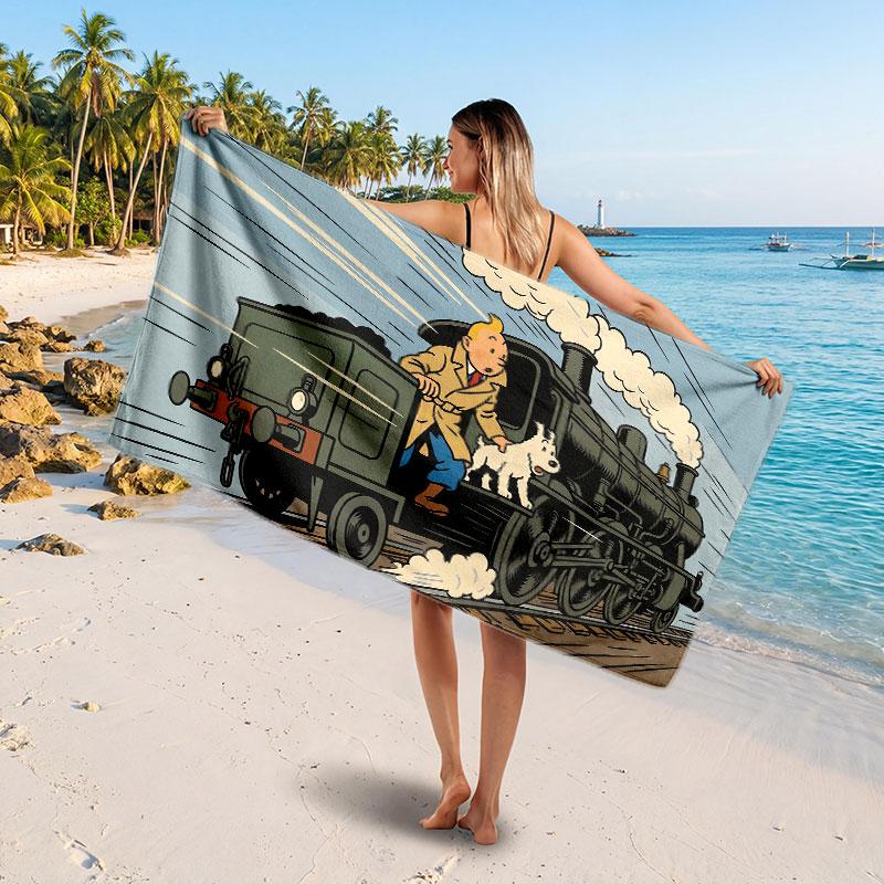Large Beach TowelTintin Soft Absorbent Towel Beach Bath Home Use