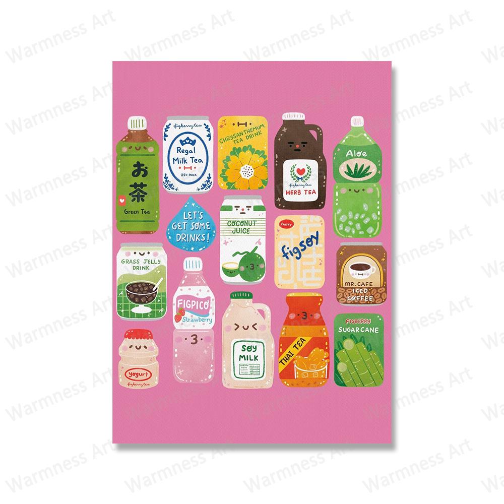 Cute Fast Food Drink Hamburger Posters Wall Art Canvas Painting Funny Sauce Prints Cookies Pictures Cartoon Kitchen Home Decor