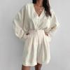 Womens 2025 Fall Solid Color V-Neck Shirt Shorts 2-Piece Set Casual Office Workwear