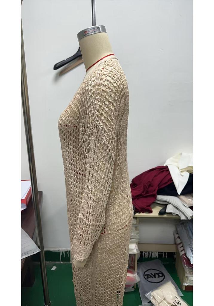 Cardigan lungo estivo da donna in maglia traforata, capo esterno protettivo dal sole, 2024