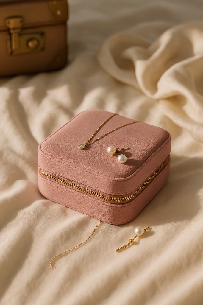 Compact Velvet Jewelry Travel Box for Rings, Earrings, and Necklaces