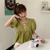 Short-sleeved for Women Loose 2025 Summer New Korean Style Design Sense Doll Shirt Puff Sleeve Square Collar Shirt Short Top