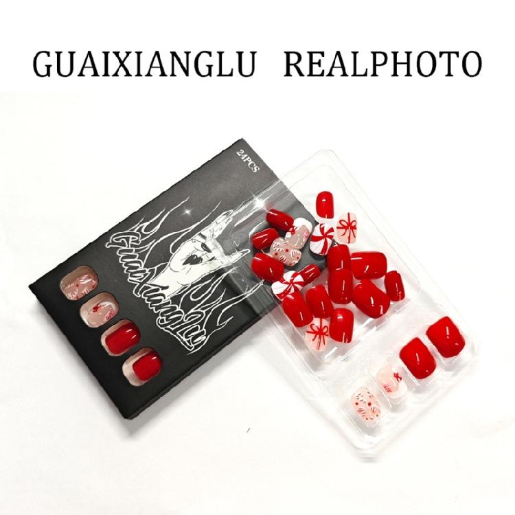 Holiday Party Press On Nail 24PCS Snowflake Candy Cane Designs Lightweight ABS False Nail Christmas Design Easy Apply