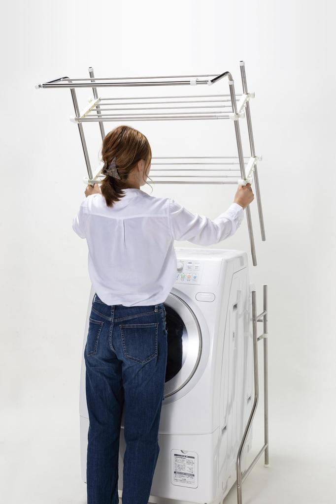 Sekisui Jushi Shoji Stainless Steel Washing Machine Rack DSR-9, Width 72-91cm X Depth 56cm X Height 185cm