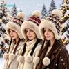 Women Winter Trapper Hat, Faux Earflap Hat with Pom Pom, Warm Fleece Lined Cold Weather Ski Hat for Outdoor Travel