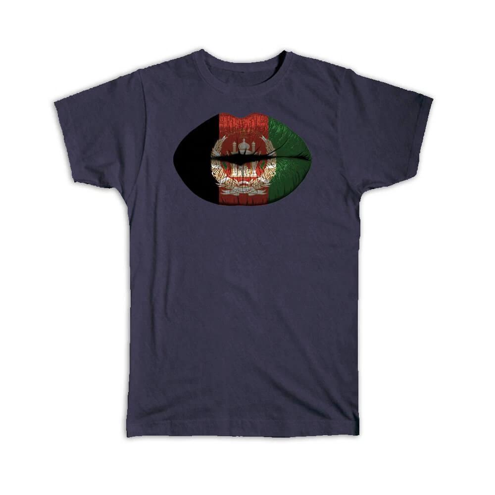 Gift T-Shirt : Lips Afghanistan Flag Afghan Expat Country For Her Woman Feminine 2XL