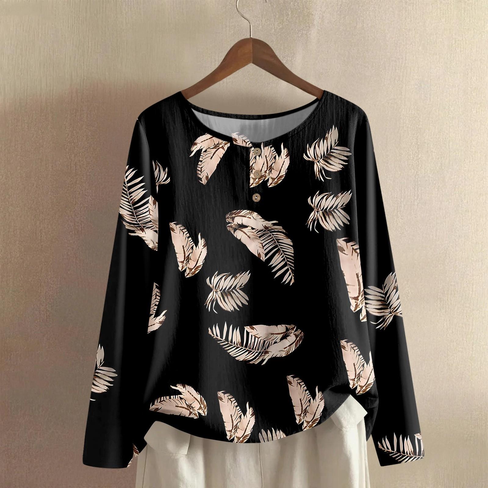 

Женская модная и повседневная рубашка с длинным рукавом, круглым вырезом, однотонная, из хлопка и льна, блузка-топ L