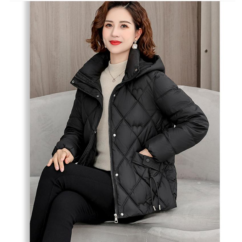 Giacca Imbottita Spessa per Mezza Età e Anziani da Donna Corta Taglia Larga con Cappuccio Giacca Imbottita Autunno Inverno Temperamento