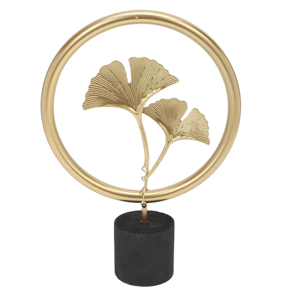 Ginkgo Leaf Statue Exquisite Details Wooden Base Elegant Gold Color Metal Ginkgo Sculpture for Bedroom Office Cafe