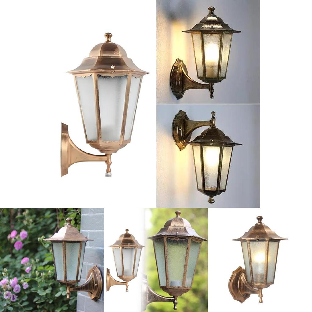 Retro Outdoor Hexagonal Wall Lamp With Copper Finish And Waterproof Led Technology