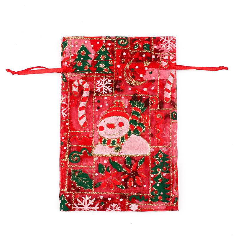 100pcs Christmas Drawstring Gift 10x15 13x18 Cm Printed Pattern Snow Yarn Christmas Yarn Bag Candy Gift Wrap Bag