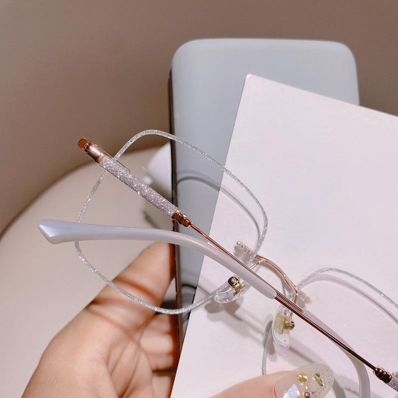 Anti Blue Light Glasses Women Myopia Glasses Eyeglasses Computer Glasses with Diopters 0 To -4.0 Shiny Rimless Frame Glasses