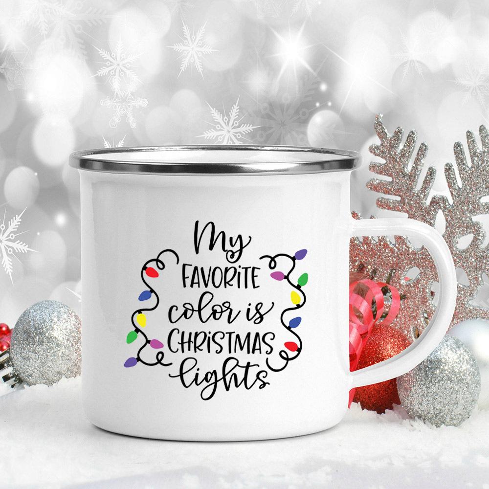 Happy Merry Christmas Tree Bell Mugs Xmas Blessing Coffee Cups Enamel Hot Chocolate Wine Cup Home Party Drink Mug Holiday Gifts