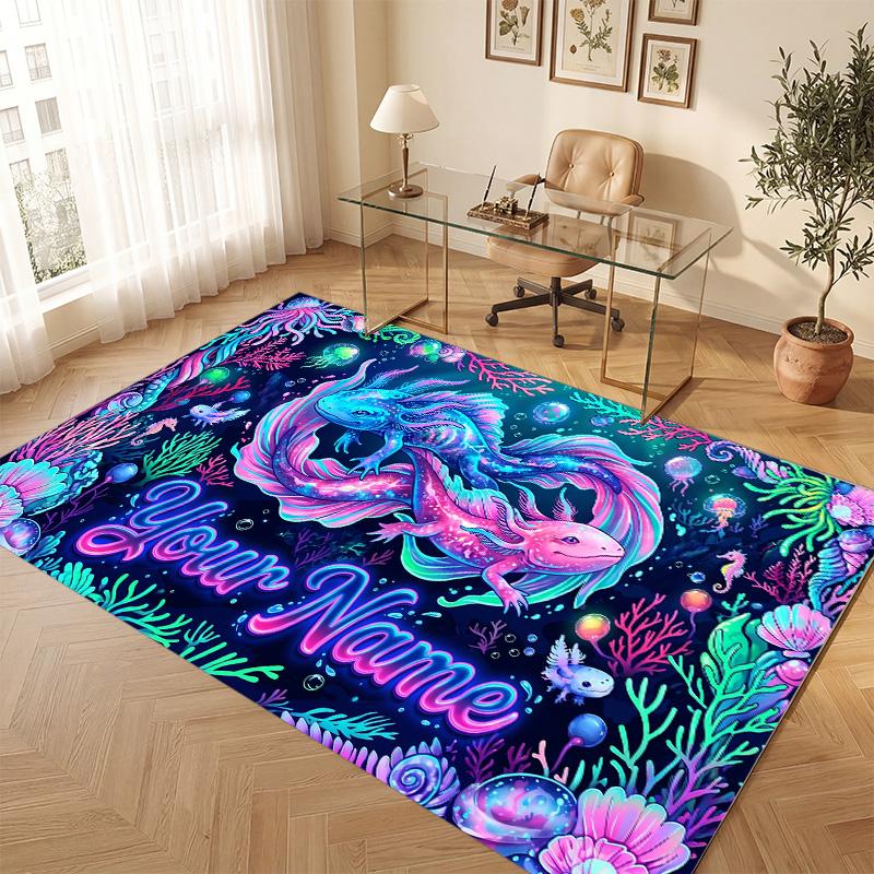 Underwater Fish Theme Soft Crystal Velvet Rug Custom Name & Text Print Non Slip Floor Rug for Bedroom Living Room
