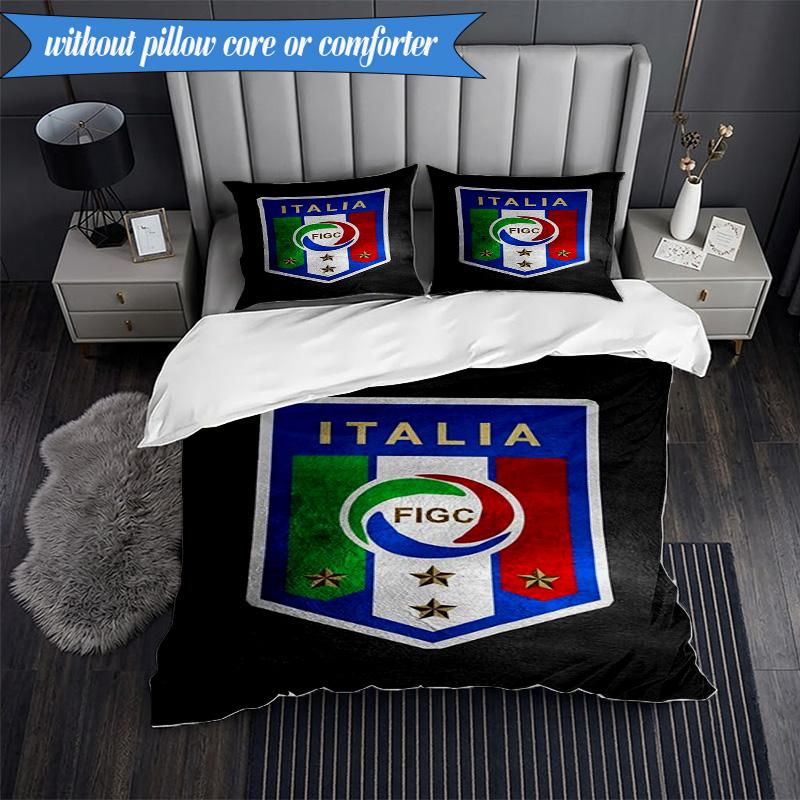 3PCS Italy Football Crest Bedding Set 2D Printing (Includes 1 Duvet Cover + 2 Pillowcases Coreless), Bedroom decor,Fan gift