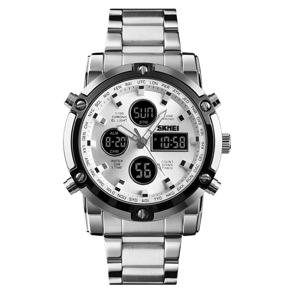 HINICE Men s Digital Analog Chronograph Watch Business Casual Calendar Stopwatch Luminous Light 30M Waterproof Round Face White