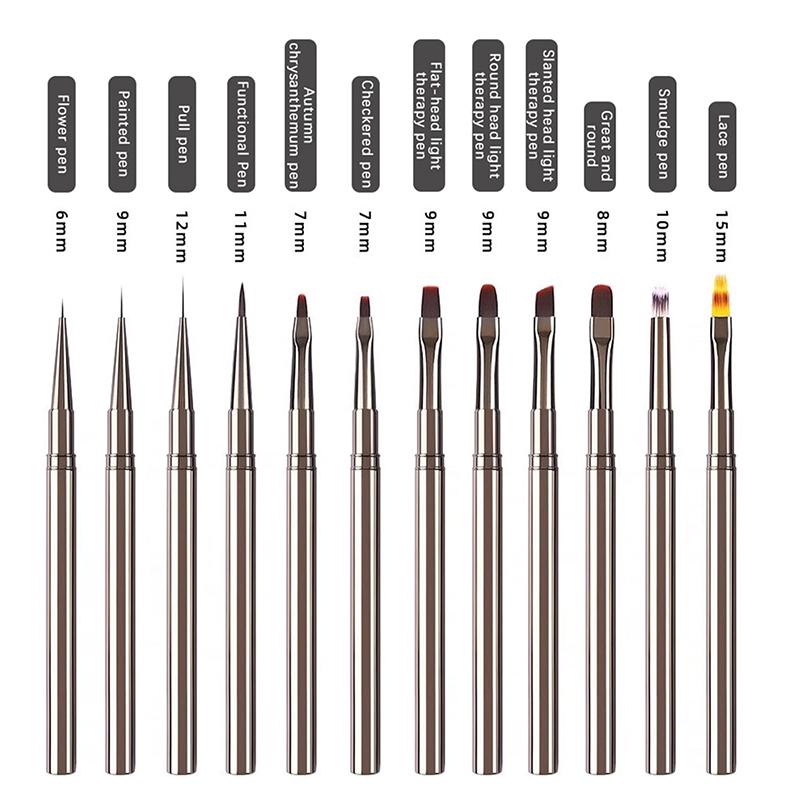 Nail Glue Phototherapy Brush UV Gel Painting Pen Nail Art Drawing Liner Brush Metal Manucure Professionnel Brushes Tools