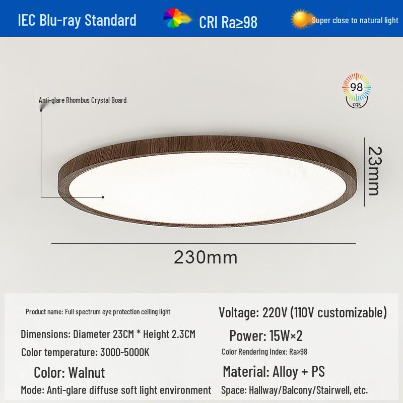 Ultra-Thin Full Spectrum Eye Protection Ceiling Light for Study, Bedroom, or Hallway