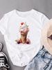(Asian Size) Print Casual Top O-neck Sweet Cartoon Cute Short Sleeve T-shirts T Graphic Tee Fashion Female Women's Clothing