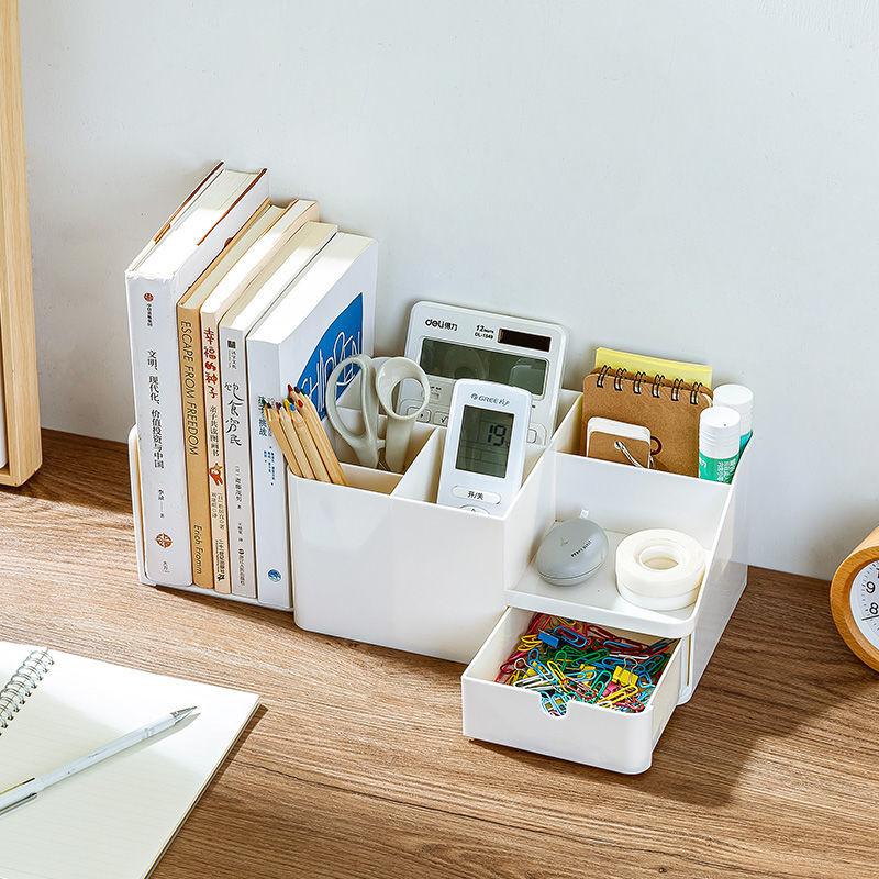 Duży uchwyt na długopisy z szufladą i półką na książki. Pudełko do przechowywania ołówków Organizer na biurko Artykuły szkolne i biurowe