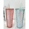 710ml Tumbler with Straw, Large Capacity, Double-Walled Plastic, for Cold Drinks, Fashionable Gift Idea (710ml, Turquoise Blue)
