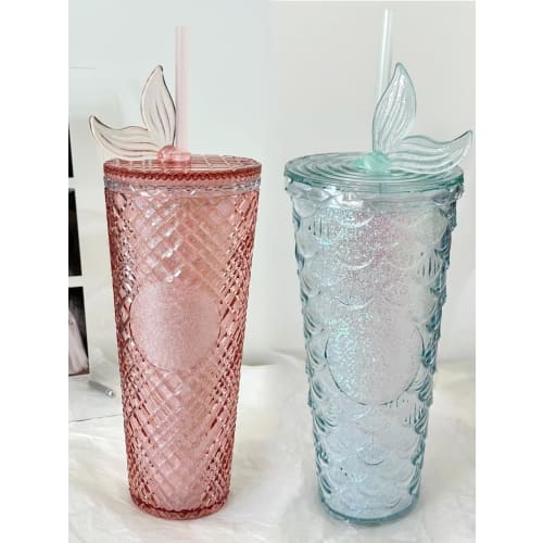 710ml Tumbler with Straw, Large Capacity, Double-Walled Plastic, for Cold Drinks, Fashionable Gift Idea (710ml, Turquoise Blue)