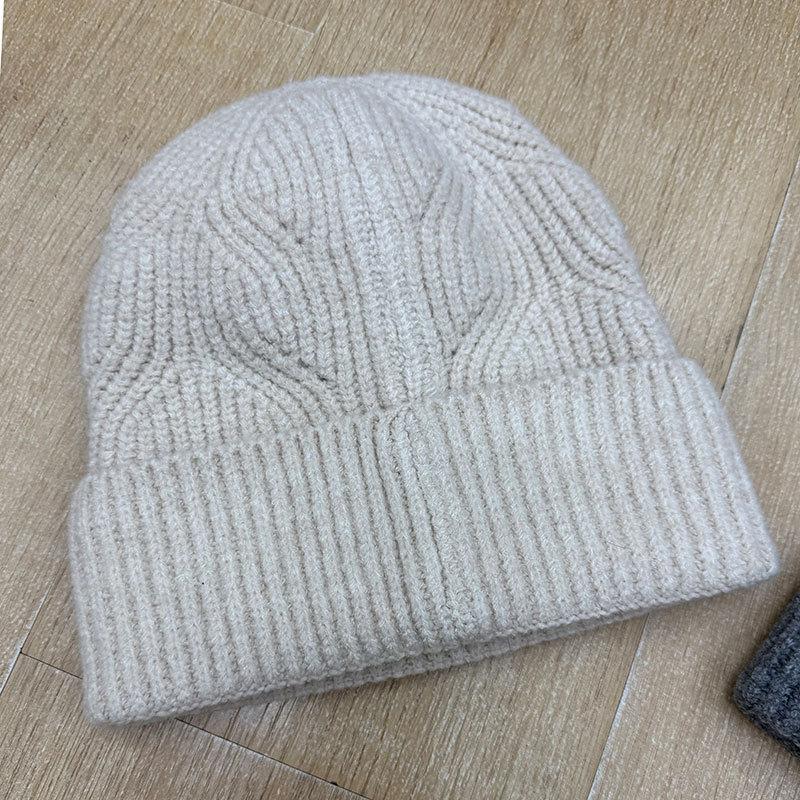 Fashion commuter style men's and women's knitted hats solid color warm eversion jacquard thickened wool hat outdoor hat