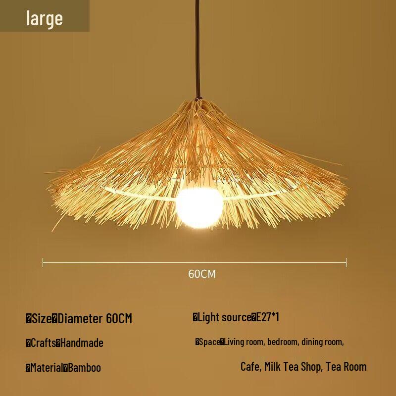 Bamboo Weaving Straw Hat Chandelier - Southeast Asian Wabi-Sabi Style Rattan Lampshade for Farmhouse Decor.