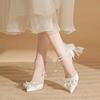 White Stiletto High Heels with Two-Way Butterfly Design - Perfect for Weddings