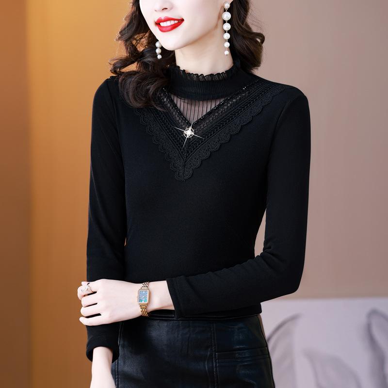 Camiseta básica de cuello alto para mujer, nueva de invierno, felpa gruesa, top moderno, jersey, camiseta de manga larga