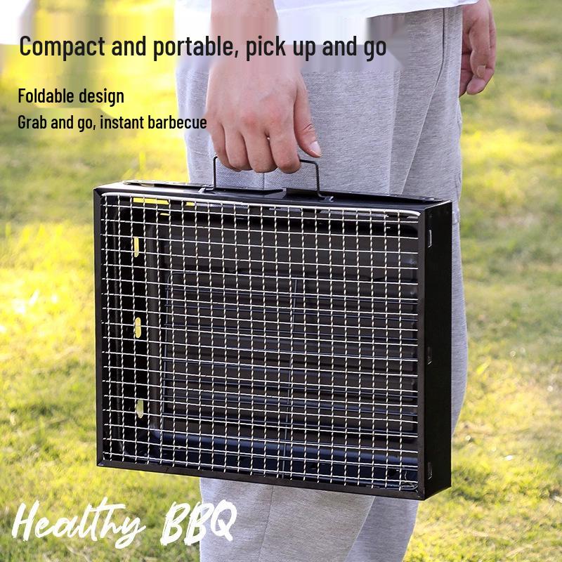 Portable Outdoor Folding Charcoal BBQ Grill – Compact Handheld Meat Roasting Stove