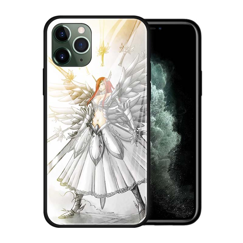 Hülle aus gehärtetem Glas für iPhone 12 Mini 11 12 Pro Max 7 8 XR SE X XS MAX 6 6s 7 8 Plus 11 Pro Fairy Tail Erza Natsu Handyhülle